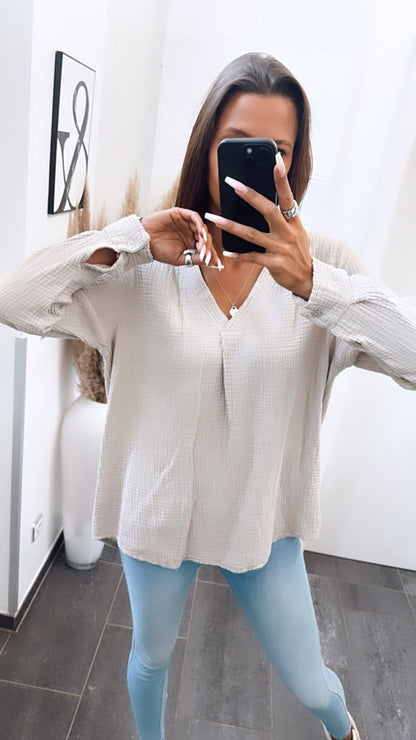 Musselin Bluse ohne Knöpfe in Beige – Natürliche Eleganz | MUSSELIN LIEBE
