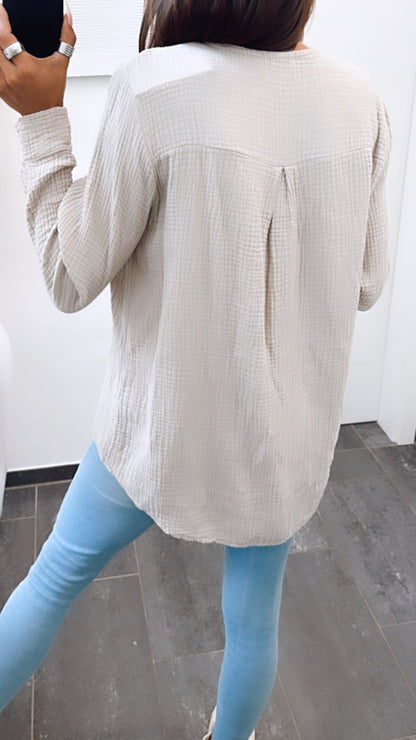 Musselin Bluse ohne Knöpfe in Beige – Natürliche Eleganz | MUSSELIN LIEBE