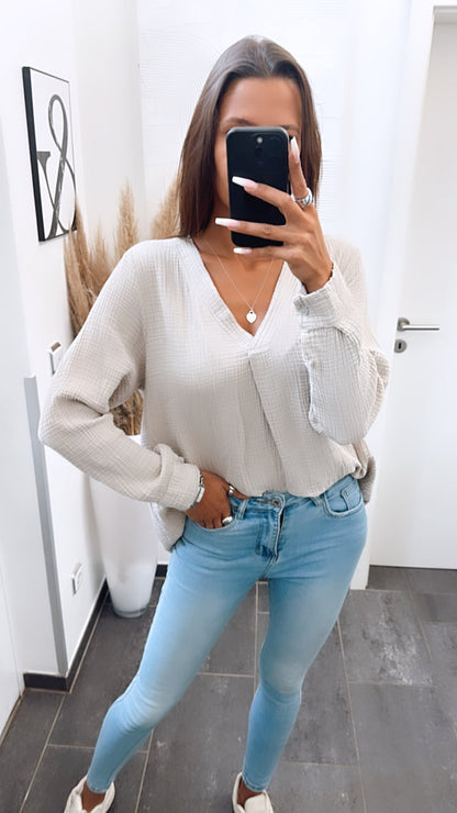 Musselin Bluse ohne Knöpfe in Beige – Natürliche Eleganz | MUSSELIN LIEBE