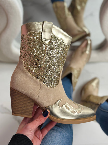 Goldene Glitzer Cowboy Boots