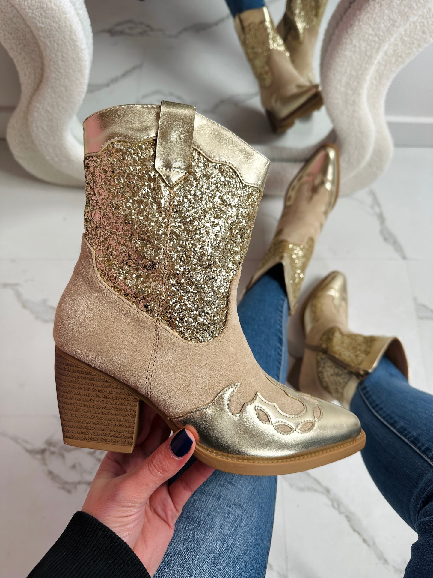 Goldene Glitzer Cowboy Boots