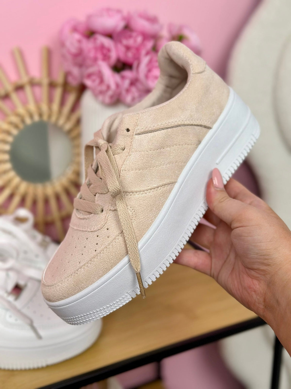 Platform Suedine Beige Sneakers