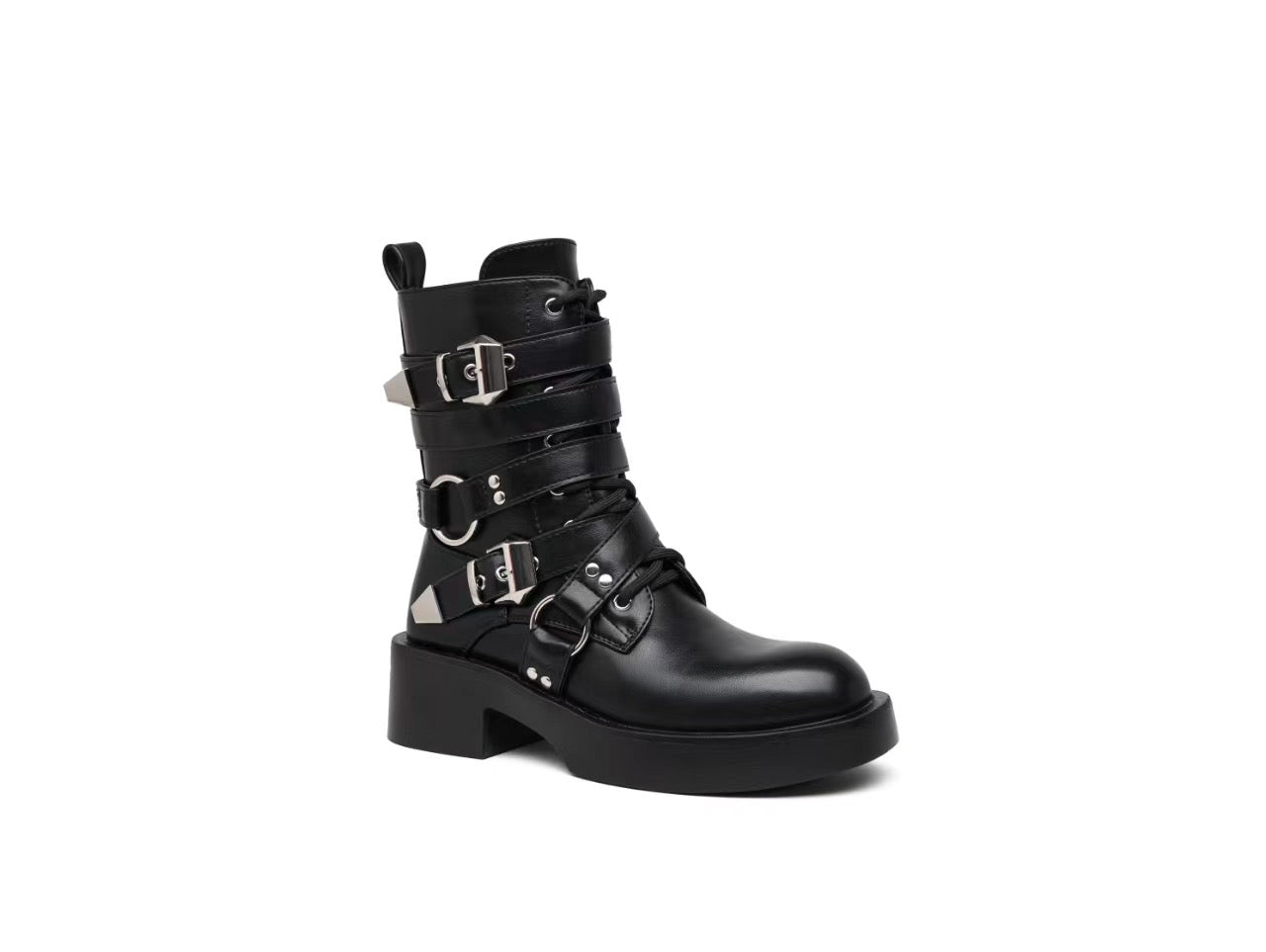 Schwarze Ankle Boots Silberdetail