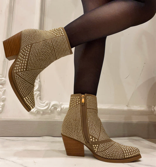 Khaki Western Boots mit Nieten