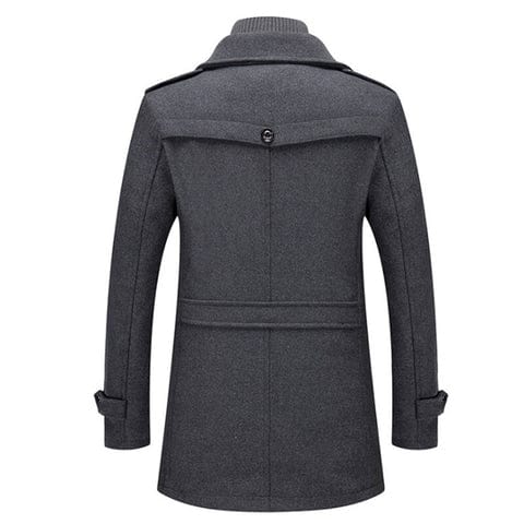 Rückansicht grauer Herren Wollmantel, einfarbig, modisch, Herbst Winter Mantel