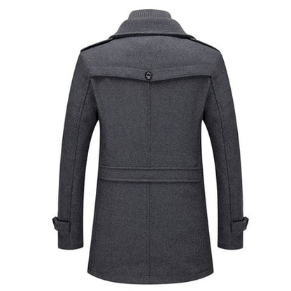 Rückansicht grauer Herren Wollmantel, einfarbig, modisch, Herbst Winter Mantel