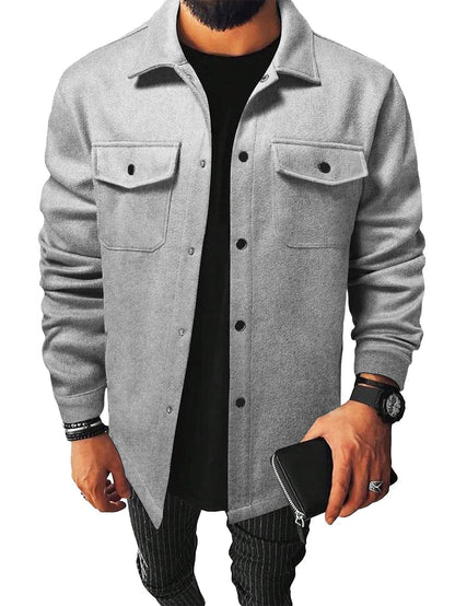 Herren Flanell Hemdjacke grau mit Brusttaschen, Casual Streetwear Outfit