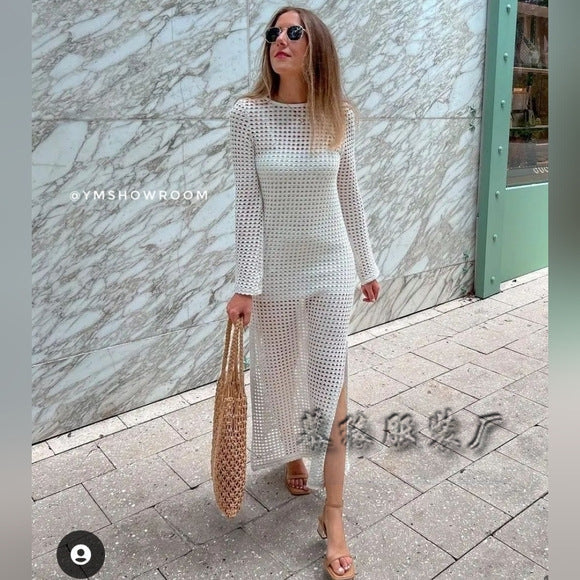 Rhea - Hollow Bikini Cover-Up Lange Rock Kleid