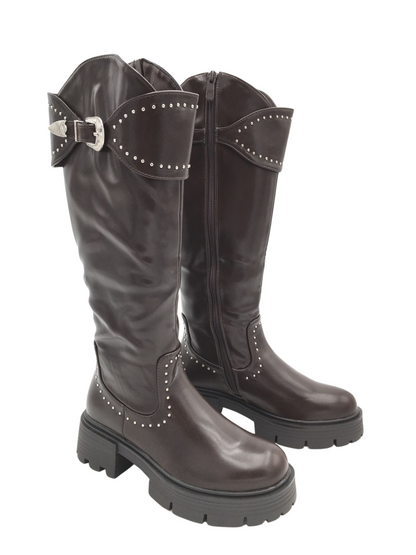 Stud Gesp Braun Stiefel