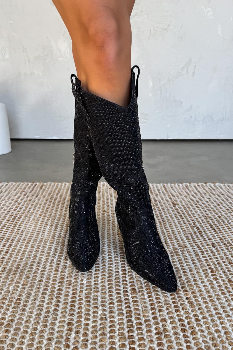 Elegant Glitter Schwarz Stiefel