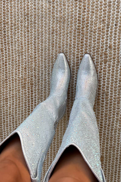 Elegant Glitter Silber Stiefel