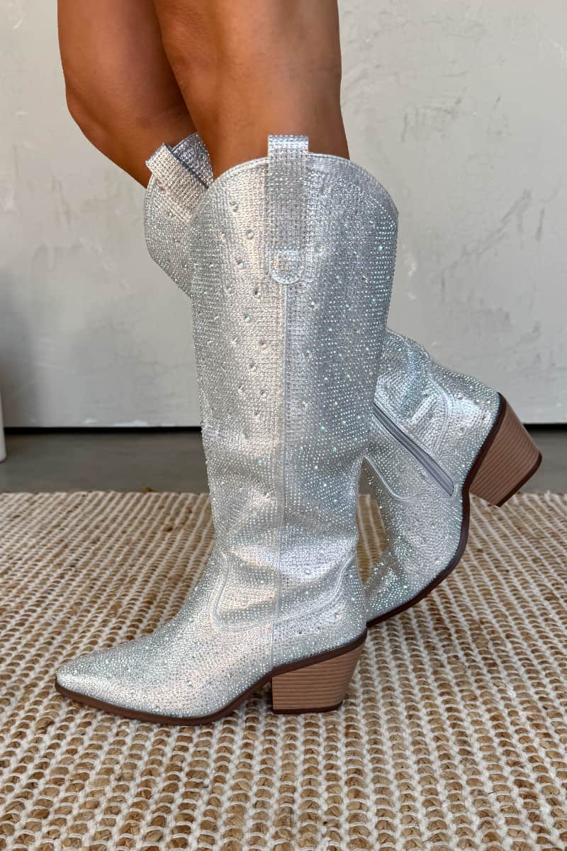 Elegant Glitter Silber Stiefel