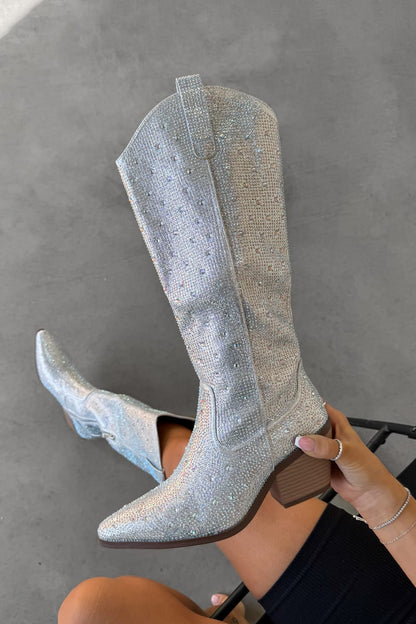 Elegant Glitter Silber Stiefel