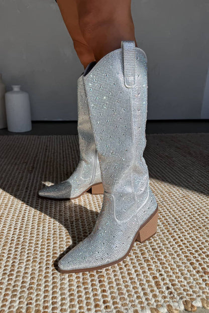 Elegant Glitter Silber Stiefel