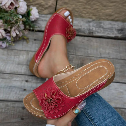 FLORA Komfort-Sandalen mit Blumenmotiv | Premium Fußbett