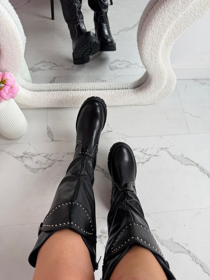 Stud Gesp Schwarz Stiefel