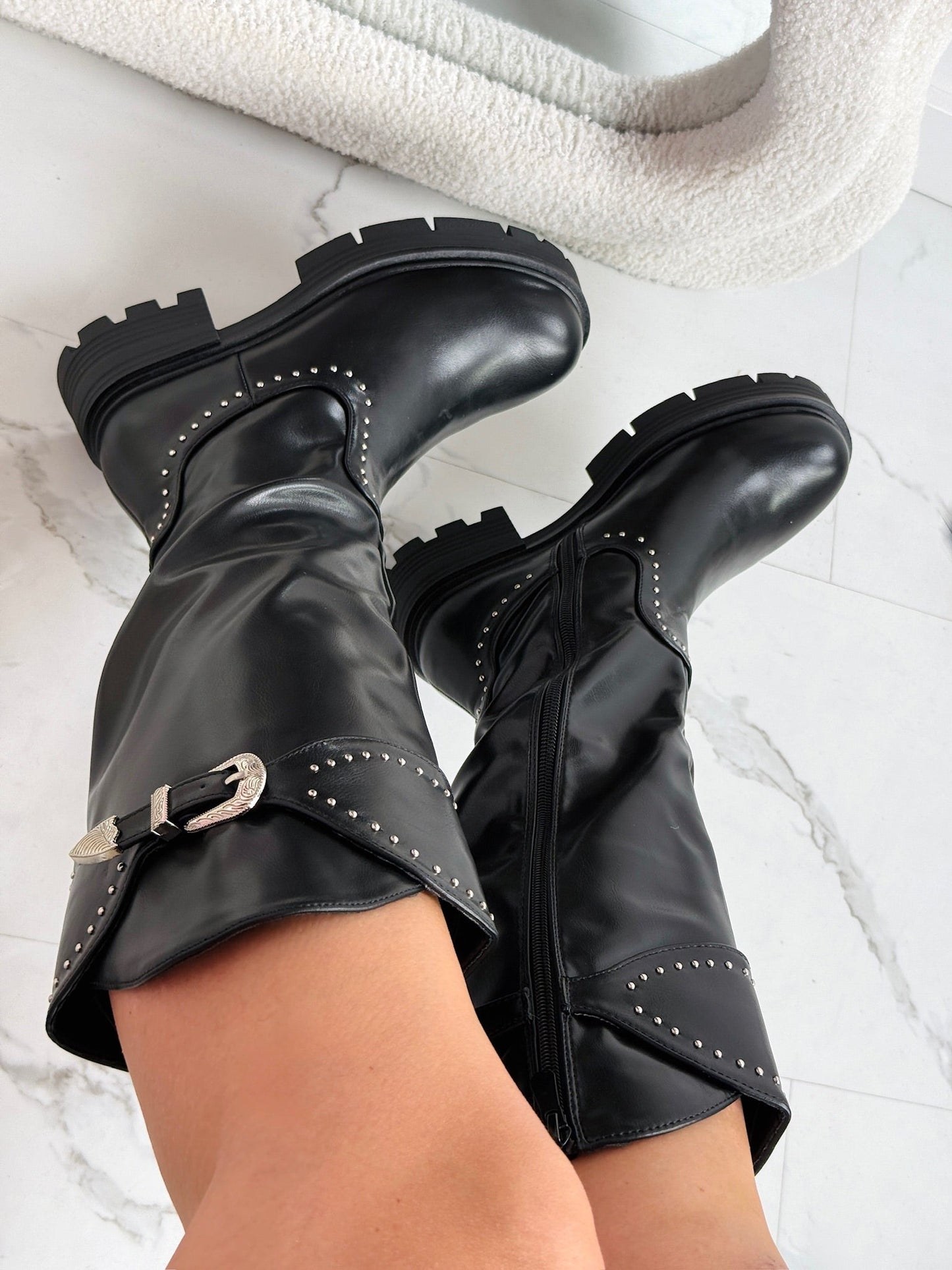 Stud Gesp Schwarz Stiefel