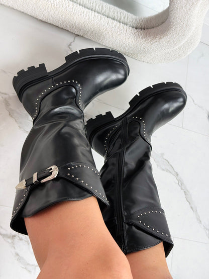 Stud Gesp Schwarz Stiefel