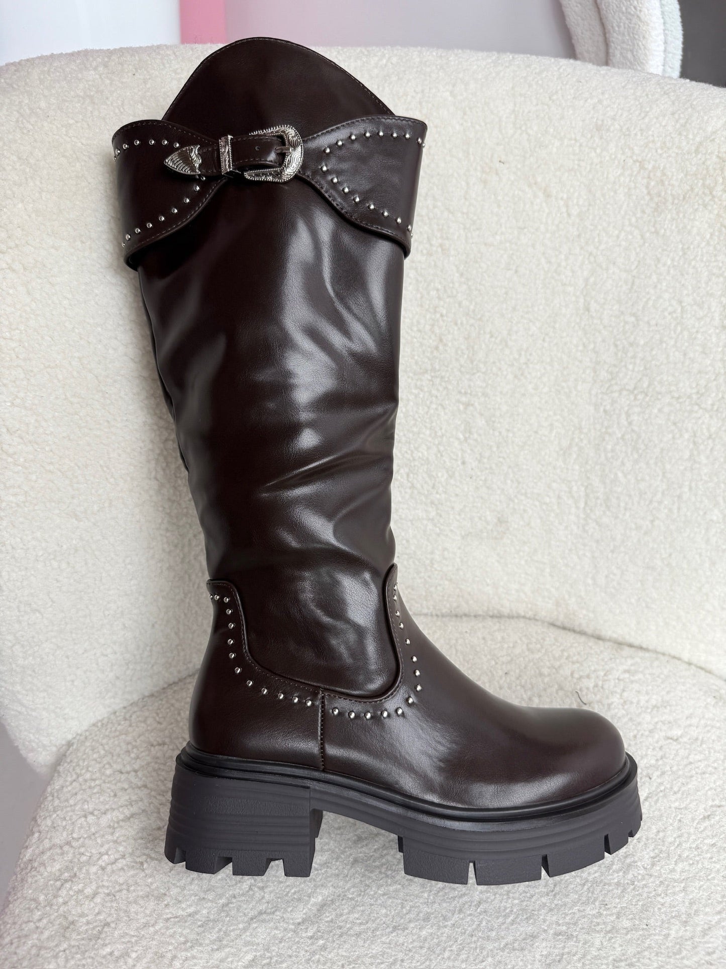 Stud Gesp Braun Stiefel
