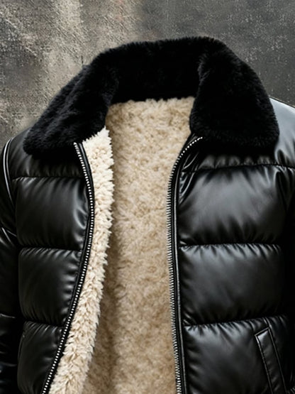 Vintage Herren Leder-Jacke - Großer Pelzkragen