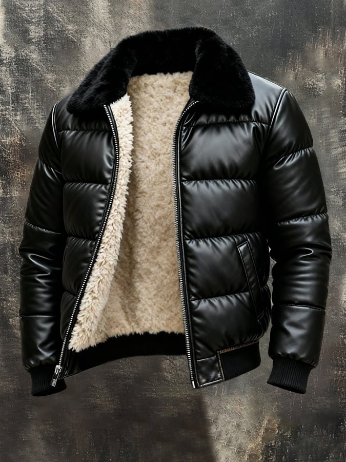 Vintage Herren Leder-Jacke - Großer Pelzkragen