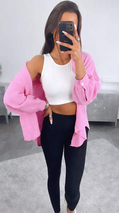 Kurze Oversize Musselin Bluse in Soft Pink – Zarte Eleganz | MUSSELIN LIEBE