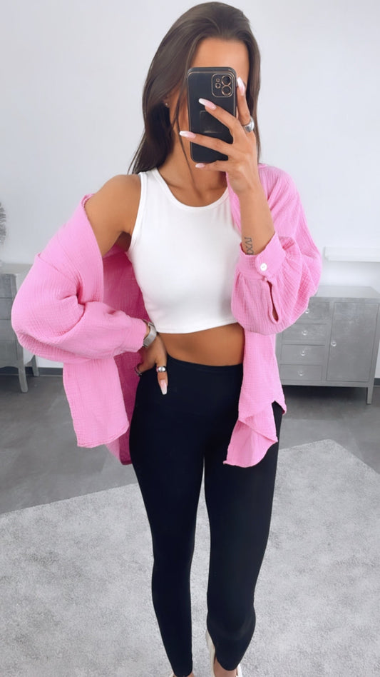 Kurze Oversize Musselin Bluse in Soft Pink – Zarte Eleganz | MUSSELIN LIEBE