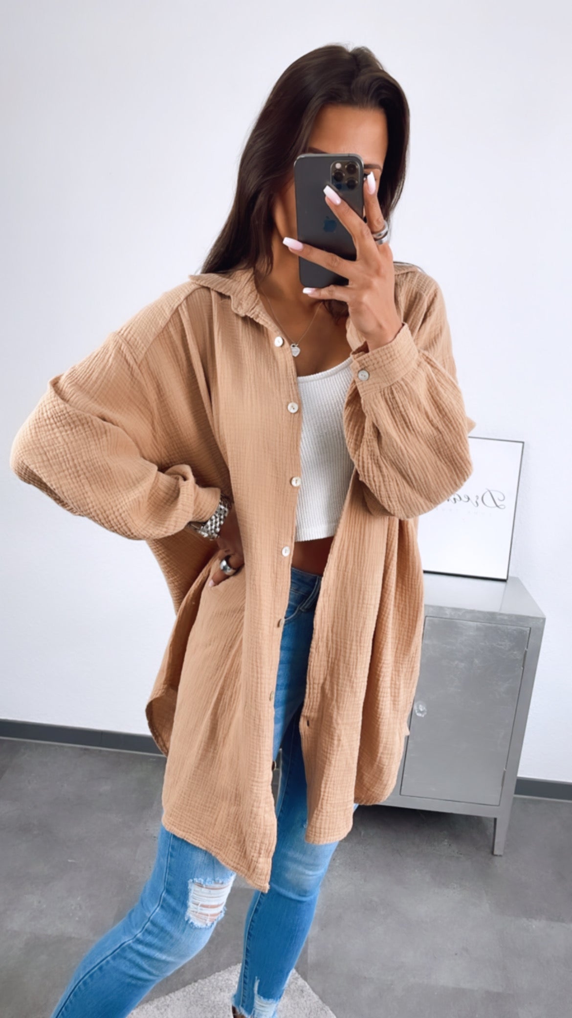 Lange Oversize Musselin Bluse in Kaffee Ton – Warme Eleganz | MUSSELIN LIEBE