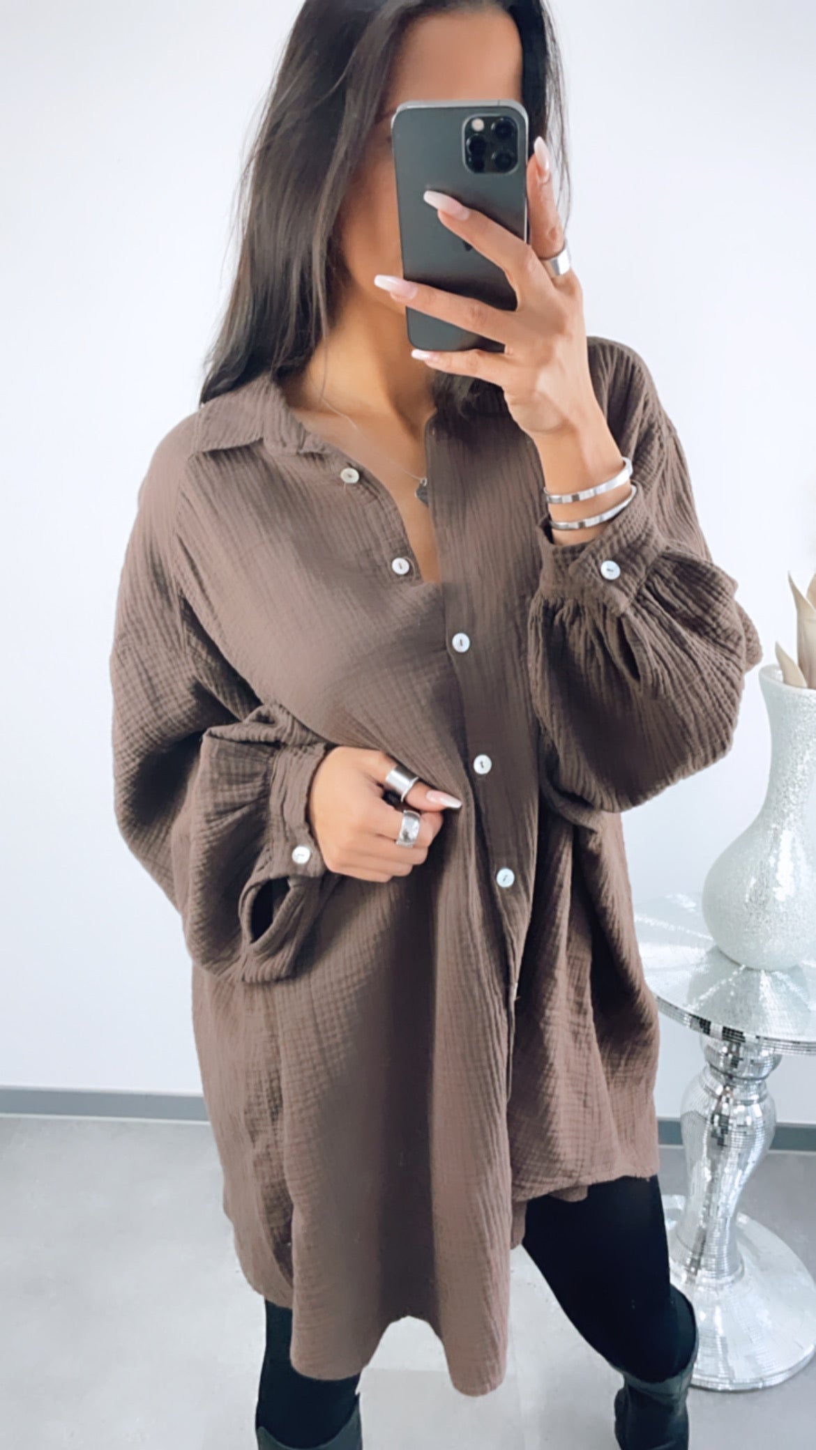 Lange Oversize Musselin Bluse in Schoko Braun – Edle Wärme | MUSSELIN LIEBE