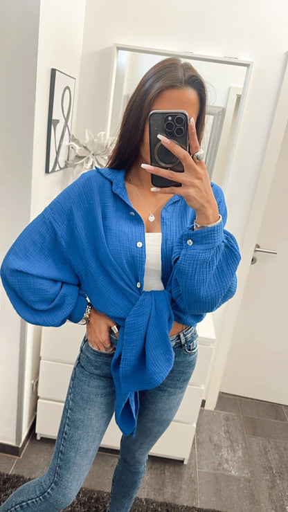 Lange Oversize Musselin Bluse in Royal Blau – Königliche Sophistication | MUSSELIN LIEBE