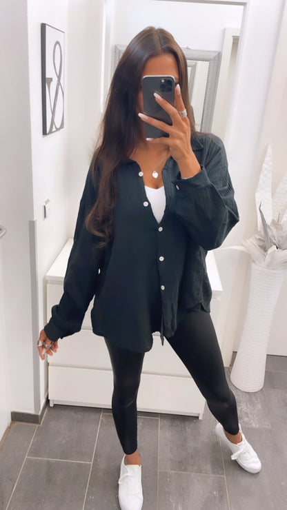 Kurze Oversize Musselin Bluse in Schwarz – Zeitlose Sophistication | MUSSELIN LIEBE