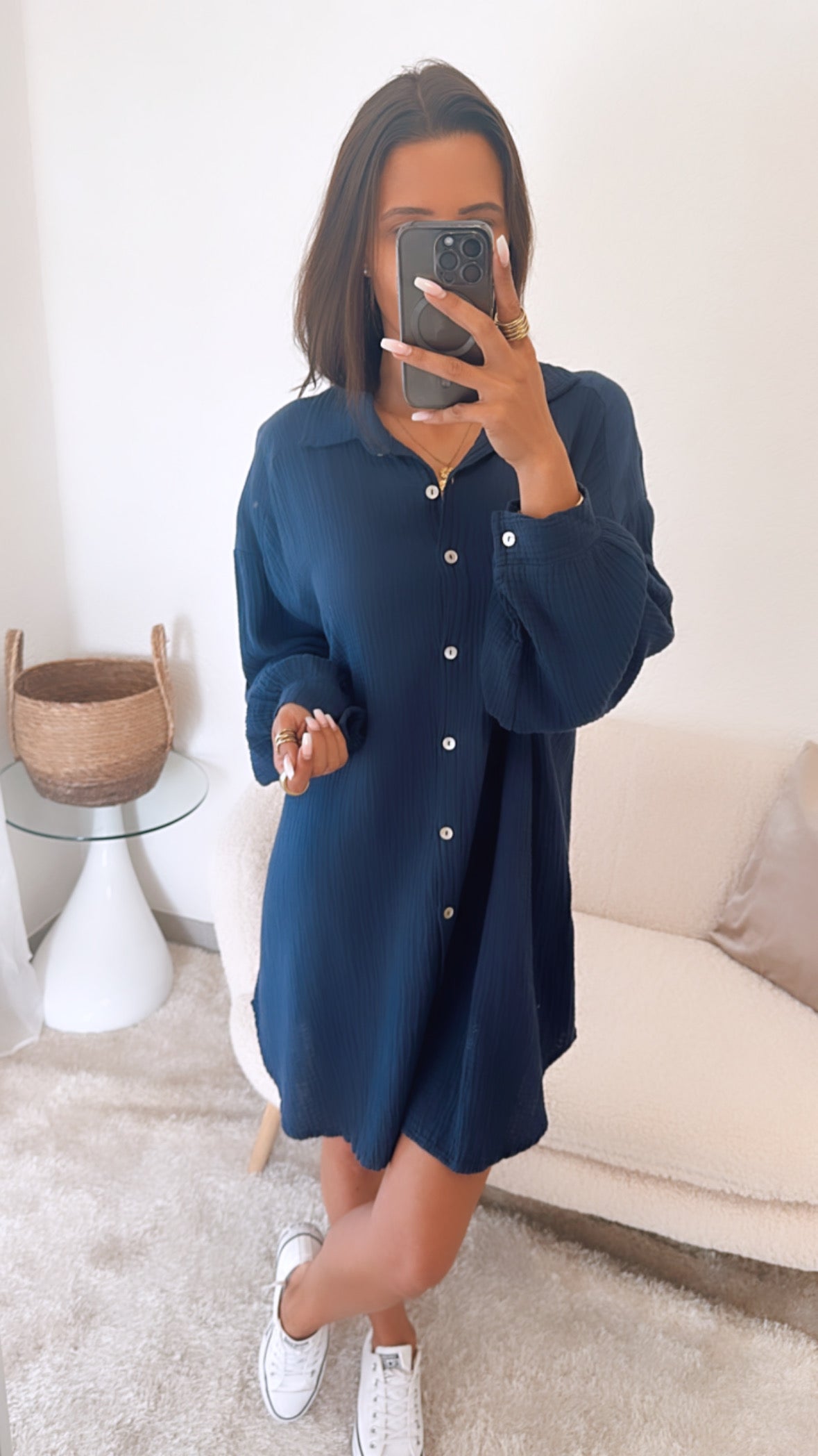 Lange Oversize Musselin Bluse in Dunkel Blau – Edle Sophistication | MUSSELIN LIEBE