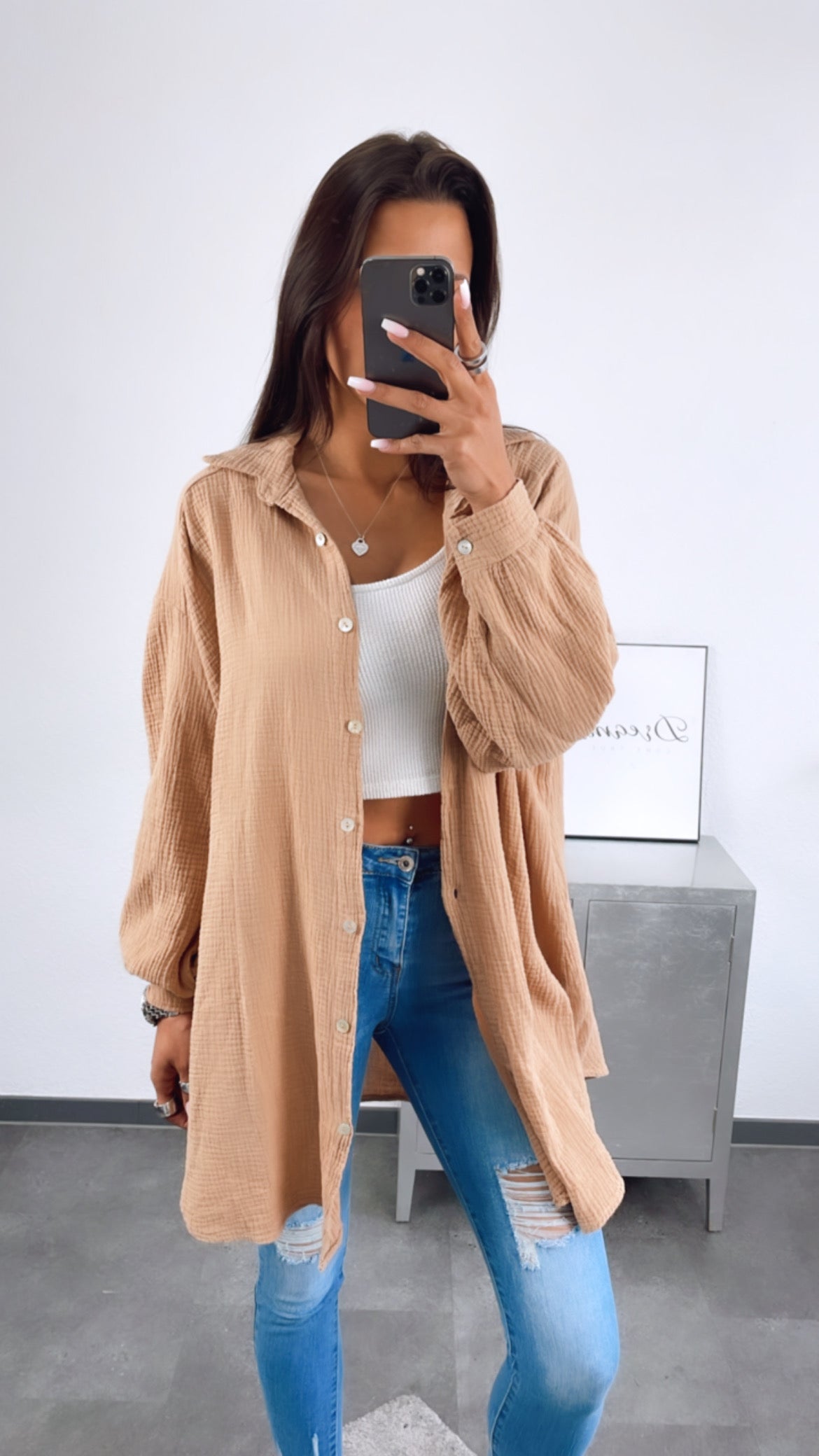 Lange Oversize Musselin Bluse in Kaffee Ton – Warme Eleganz | MUSSELIN LIEBE