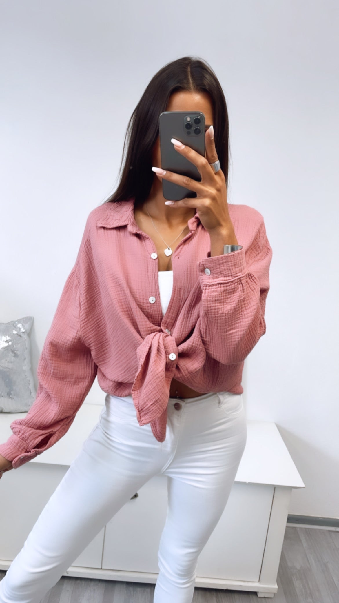 Kurze Oversize Musselin Bluse in Helle Beere – Zarte Sophistication | MUSSELIN LIEBE