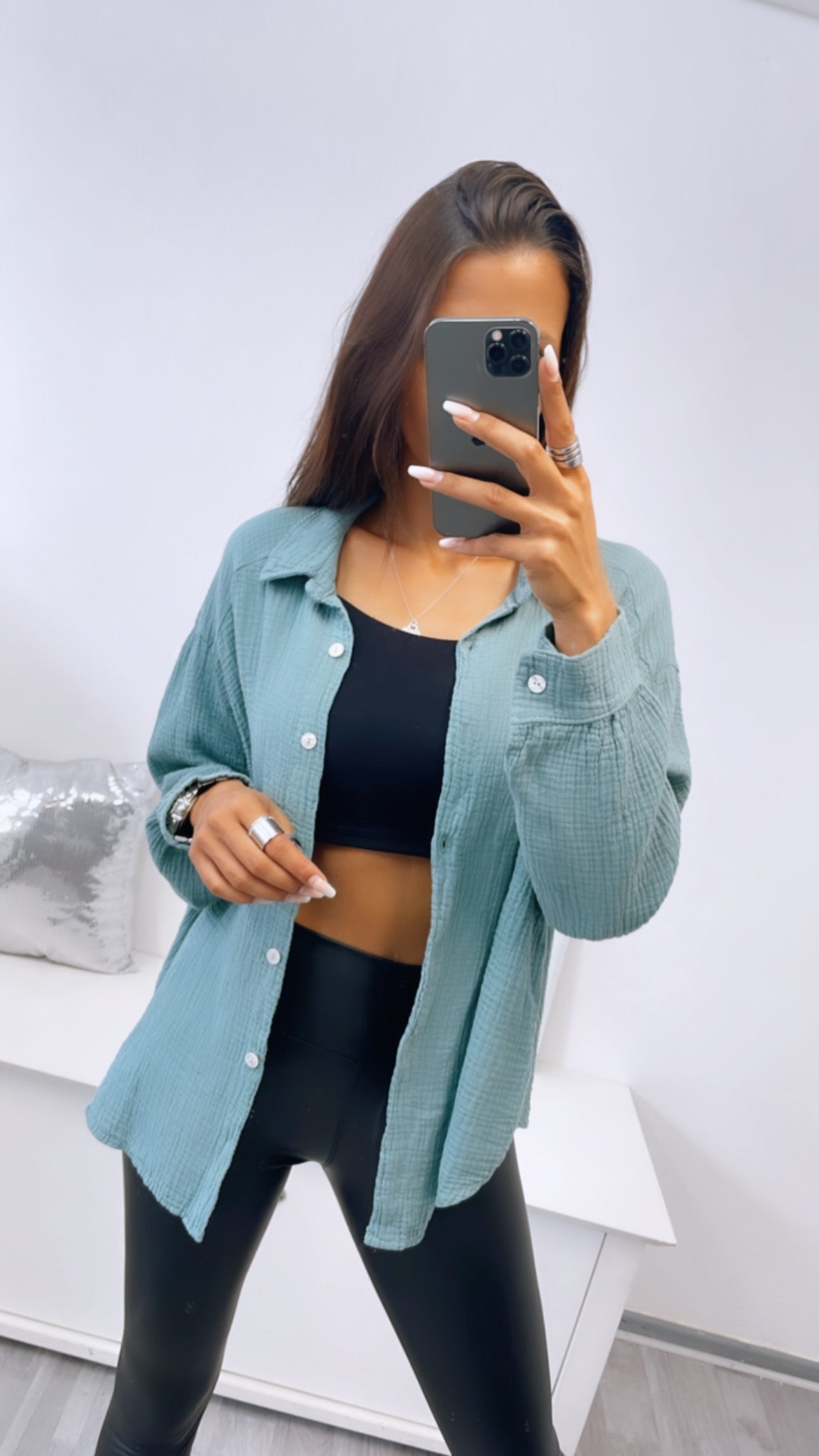 Kurze Oversize Musselin Bluse in Light Petrol – Erfrischende Eleganz | MUSSELIN LIEBE