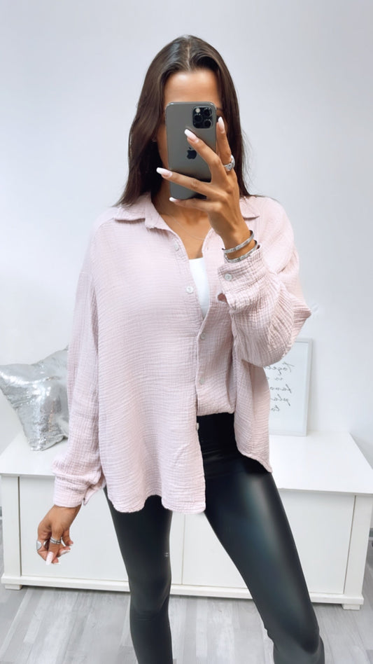 Kurze Oversize Musselin Bluse in Zart Rosa – Sanfte Feminität | MUSSELIN LIEBE