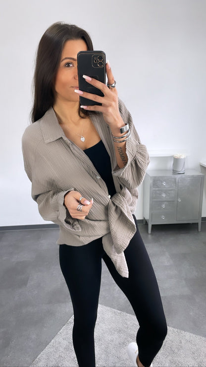 Lange Oversize Musselin Bluse in Schlamm – Erdige Eleganz | MUSSELIN LIEBE