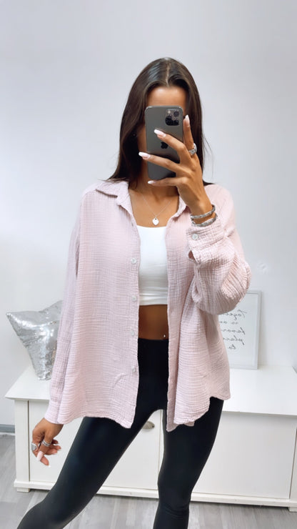 Kurze Oversize Musselin Bluse in Zart Rosa – Sanfte Feminität | MUSSELIN LIEBE