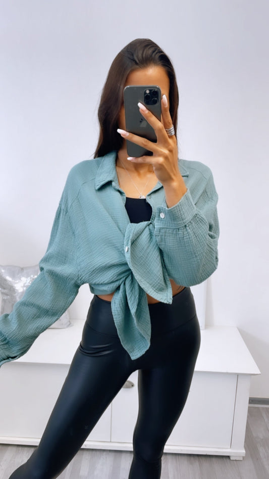Kurze Oversize Musselin Bluse in Light Petrol – Erfrischende Eleganz | MUSSELIN LIEBE