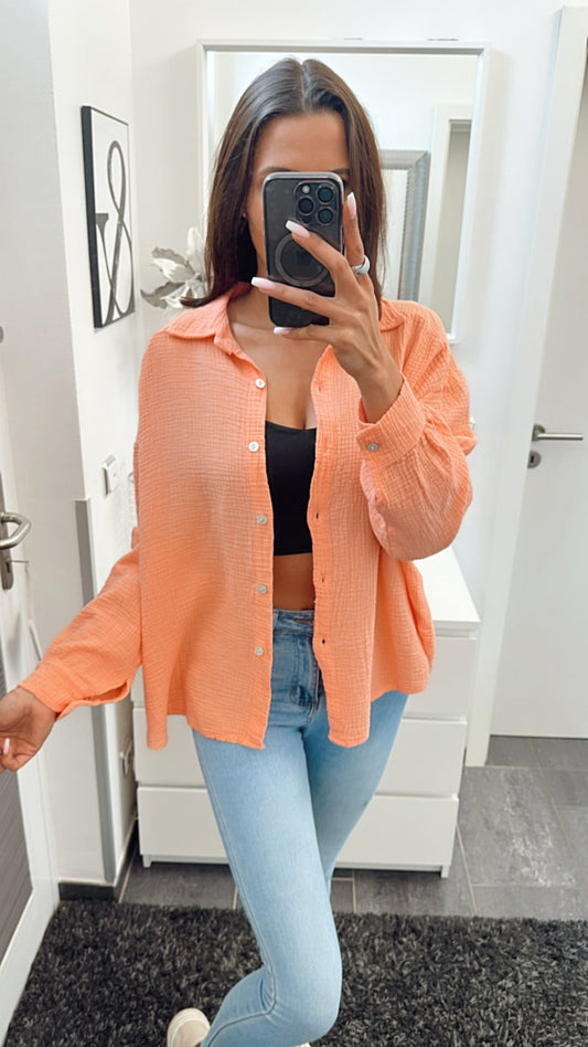 Kurze Oversize Musselin Bluse in Soft Orange – Lebendige Leichtigkeit | MUSSELIN LIEBE