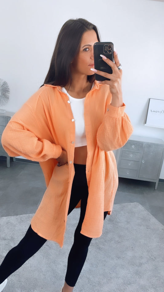 Lange Oversize Musselin Bluse in Soft Orange – Warme Leichtigkeit | MUSSELIN LIEBE