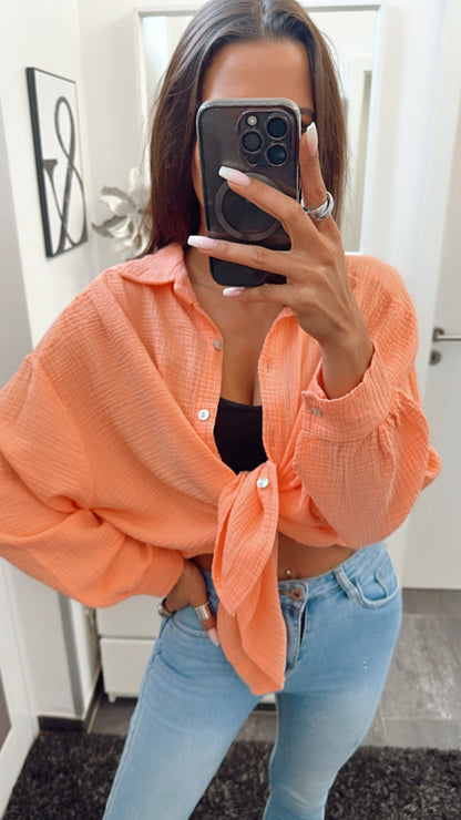 Kurze Oversize Musselin Bluse in Soft Orange – Lebendige Leichtigkeit | MUSSELIN LIEBE