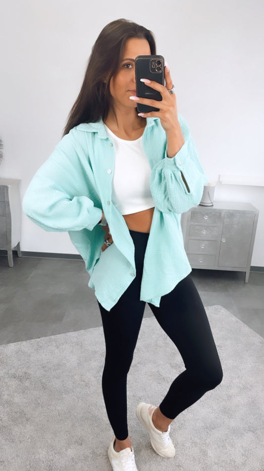 Kurze Oversize Musselin Bluse in Light Mint – Frische Leichtigkeit | MUSSELIN LIEBE