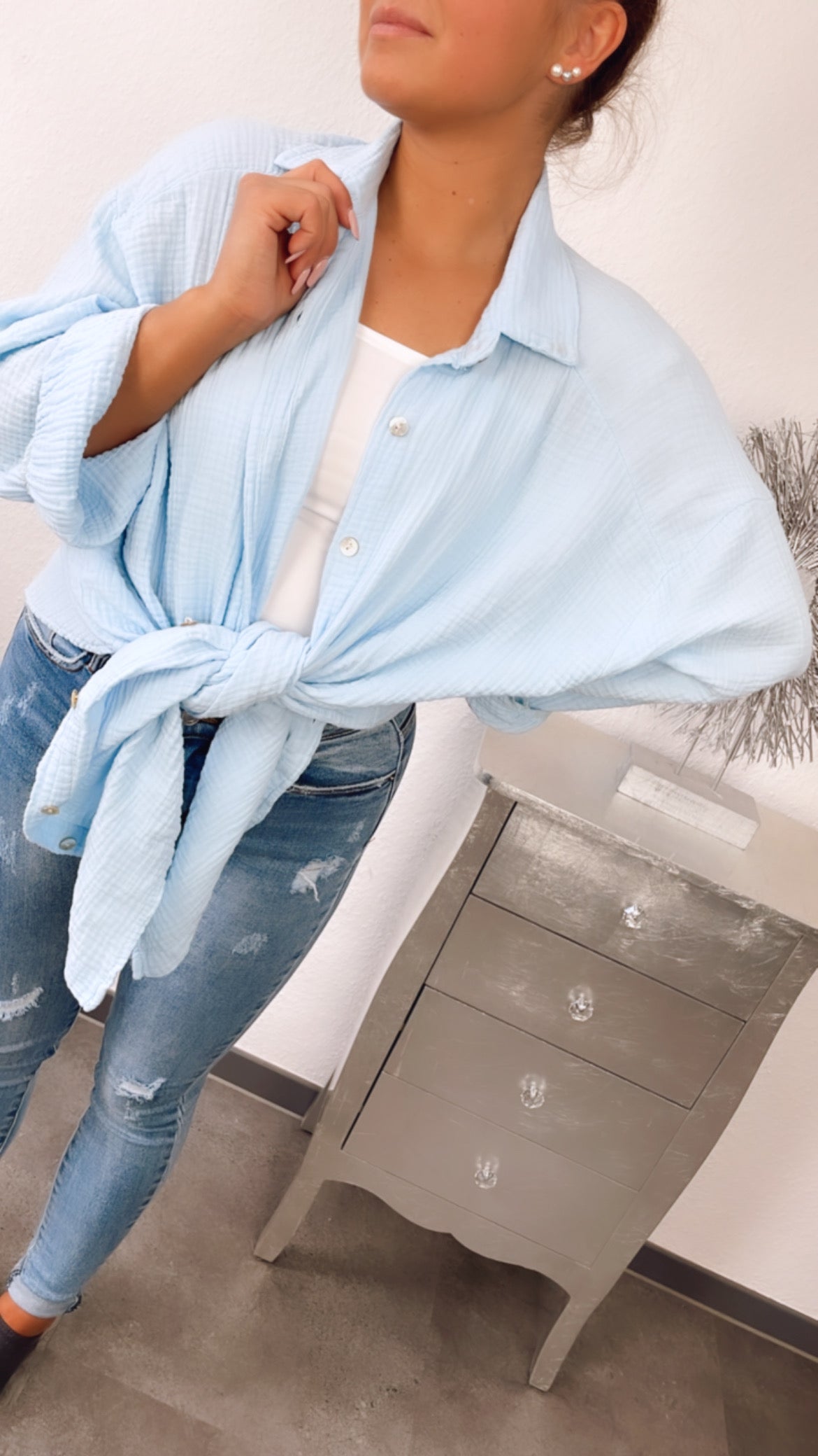 Lange Oversize Musselin Bluse in Hell Blau – Luftige Eleganz | MUSSELIN LIEBE
