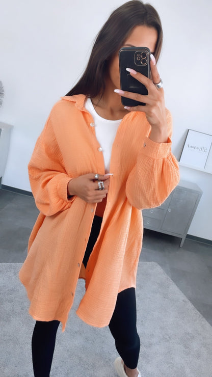 Lange Oversize Musselin Bluse in Soft Orange – Warme Leichtigkeit | MUSSELIN LIEBE