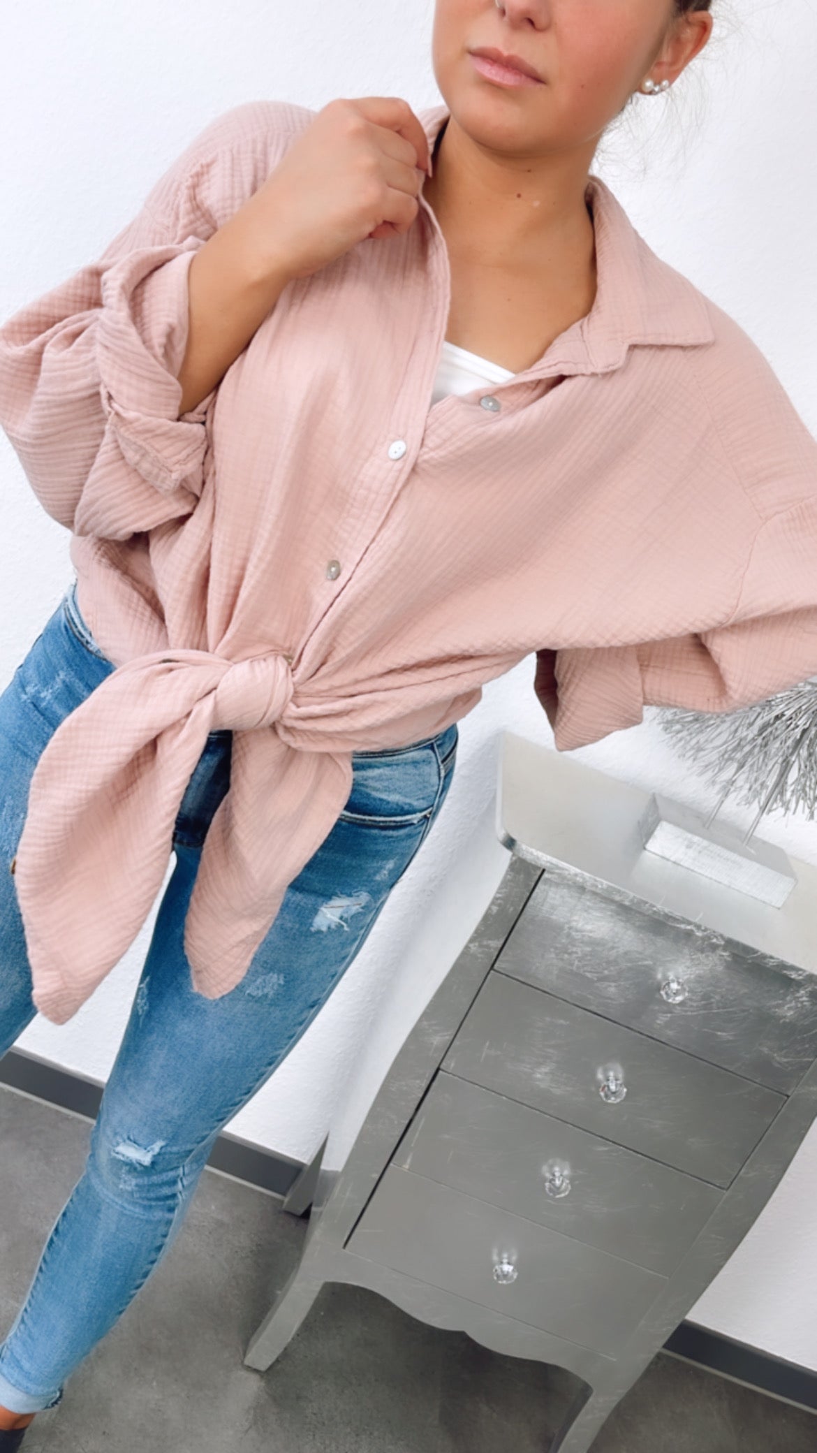 Lange Oversize Musselin Bluse in Altrosa – Romantische Eleganz | MUSSELIN LIEBE