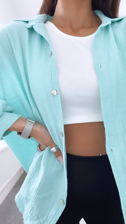 Kurze Oversize Musselin Bluse in Light Mint – Frische Leichtigkeit | MUSSELIN LIEBE