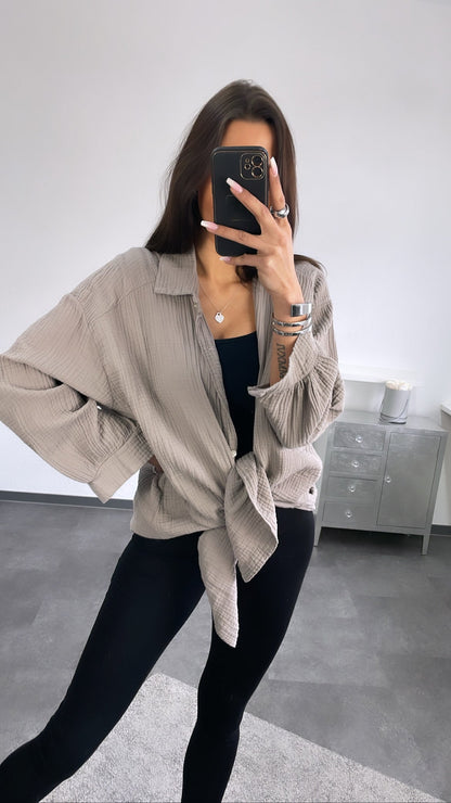 Lange Oversize Musselin Bluse in Schlamm – Erdige Eleganz | MUSSELIN LIEBE