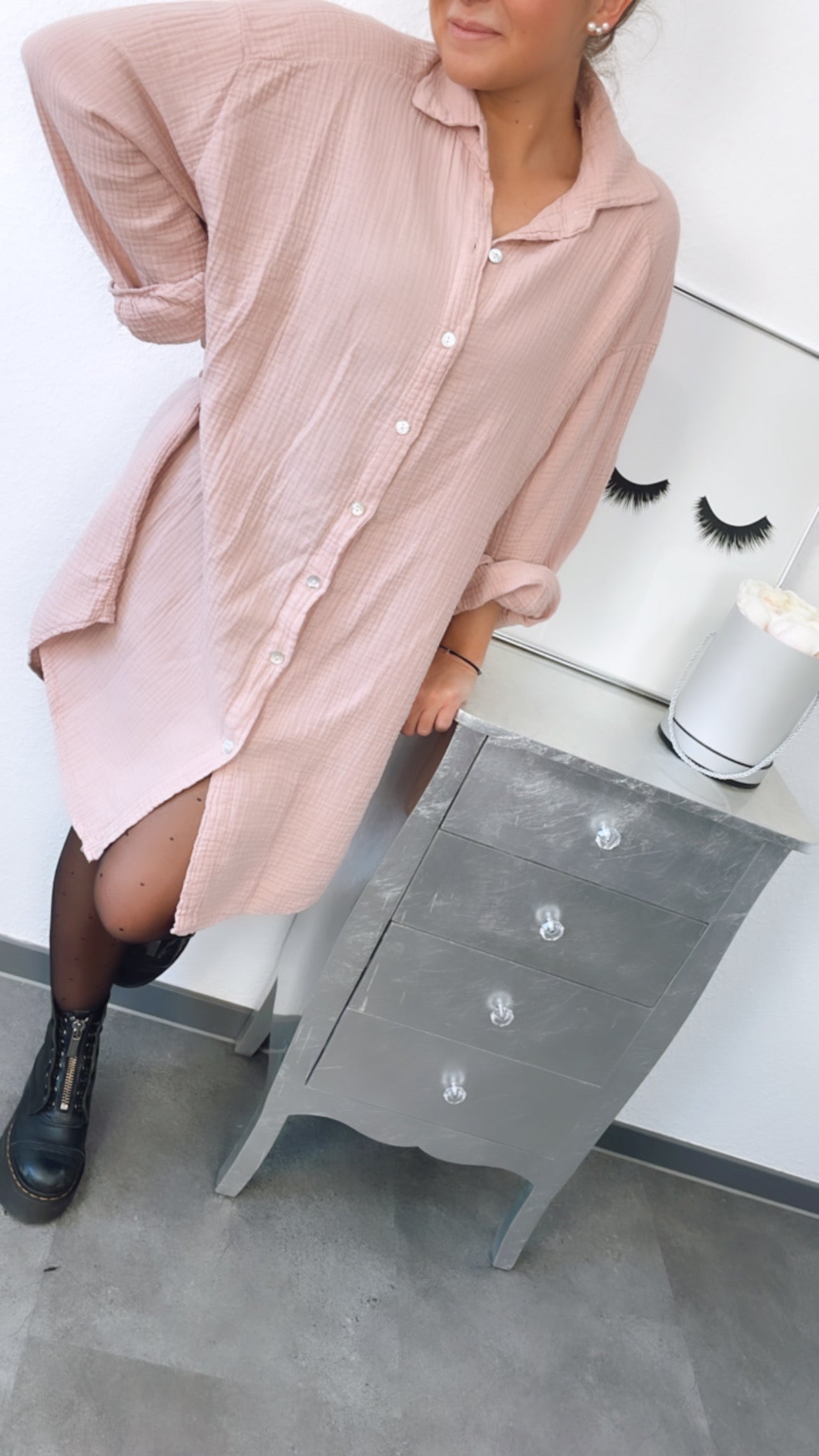 Lange Oversize Musselin Bluse in Altrosa – Romantische Eleganz | MUSSELIN LIEBE
