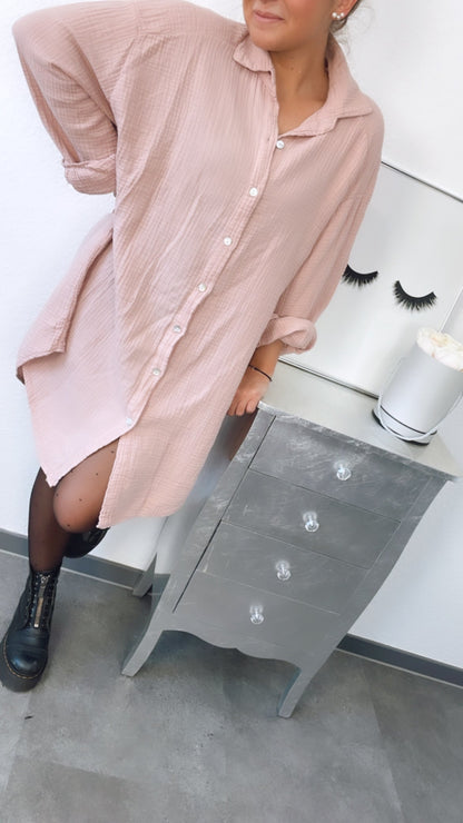 Lange Oversize Musselin Bluse in Altrosa – Romantische Eleganz | MUSSELIN LIEBE